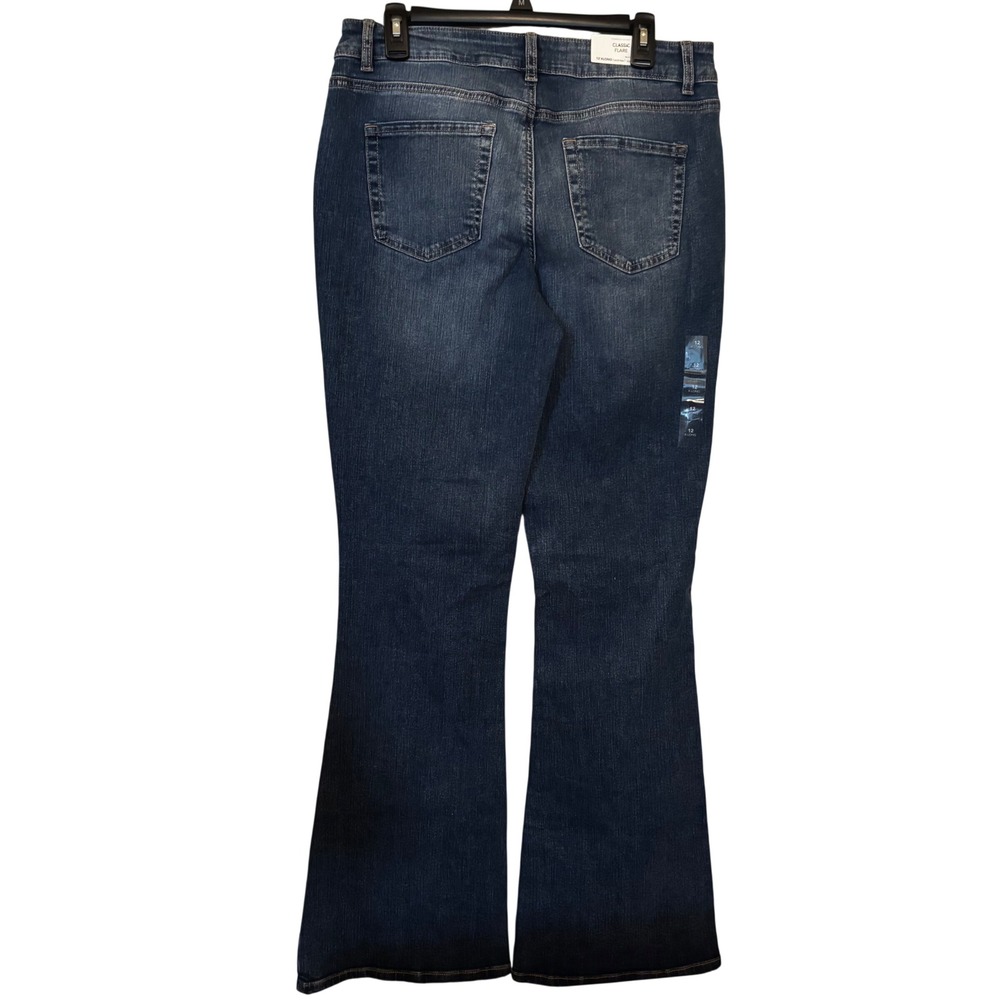 M Jeans Women's Classic Flare Jeans Size 12X Long NWT Dark Wash Stretch Denim - Picture 2 of 4